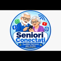 Sigla rotundă Seniori Conectați, cu doi seniori